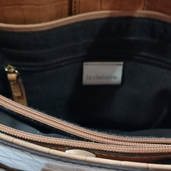 Liz Claiborne 90's Vintage Faux Tan Croc Leather Handbag - Picture 11 of 15